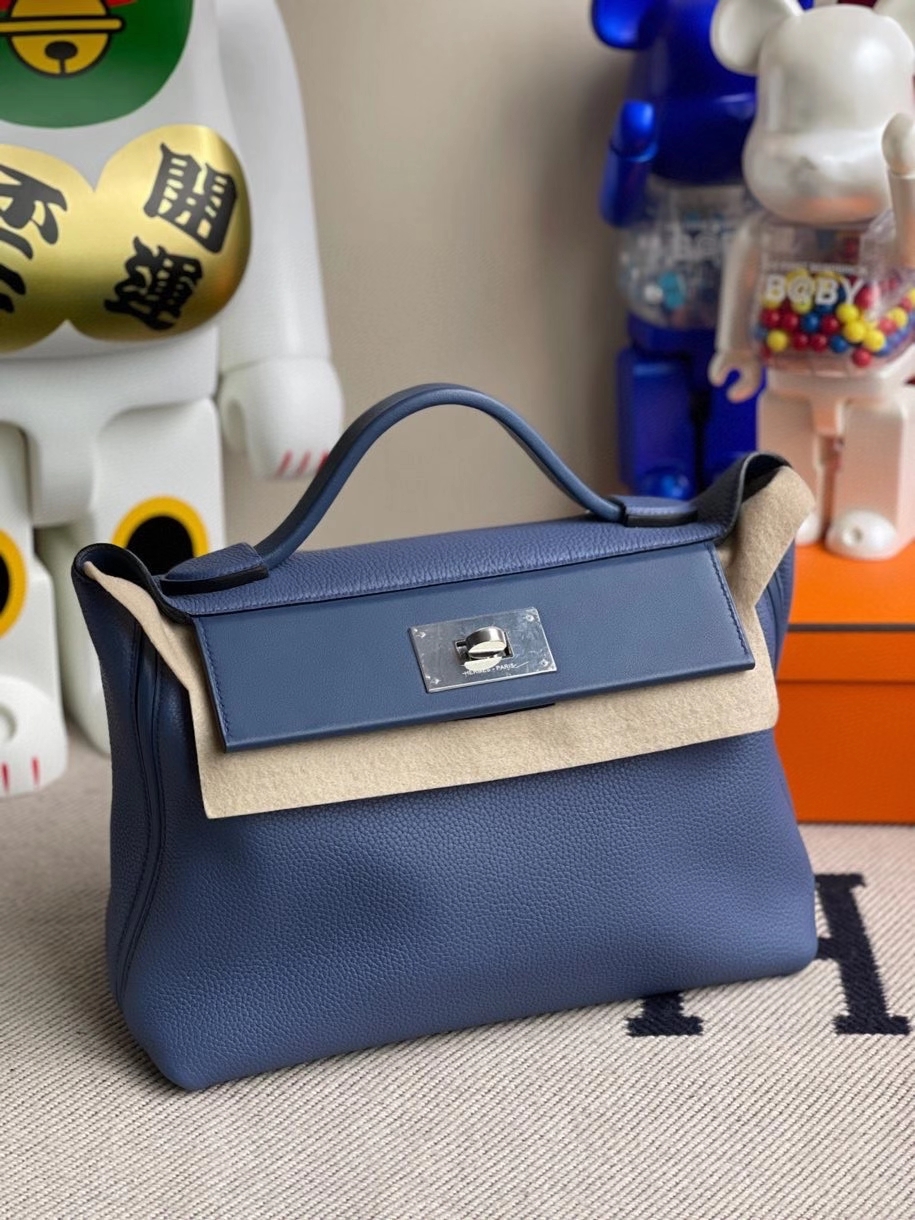 Hermès（爱马仕）2424 29cm  明蓝色 银扣 顶级手缝 定制