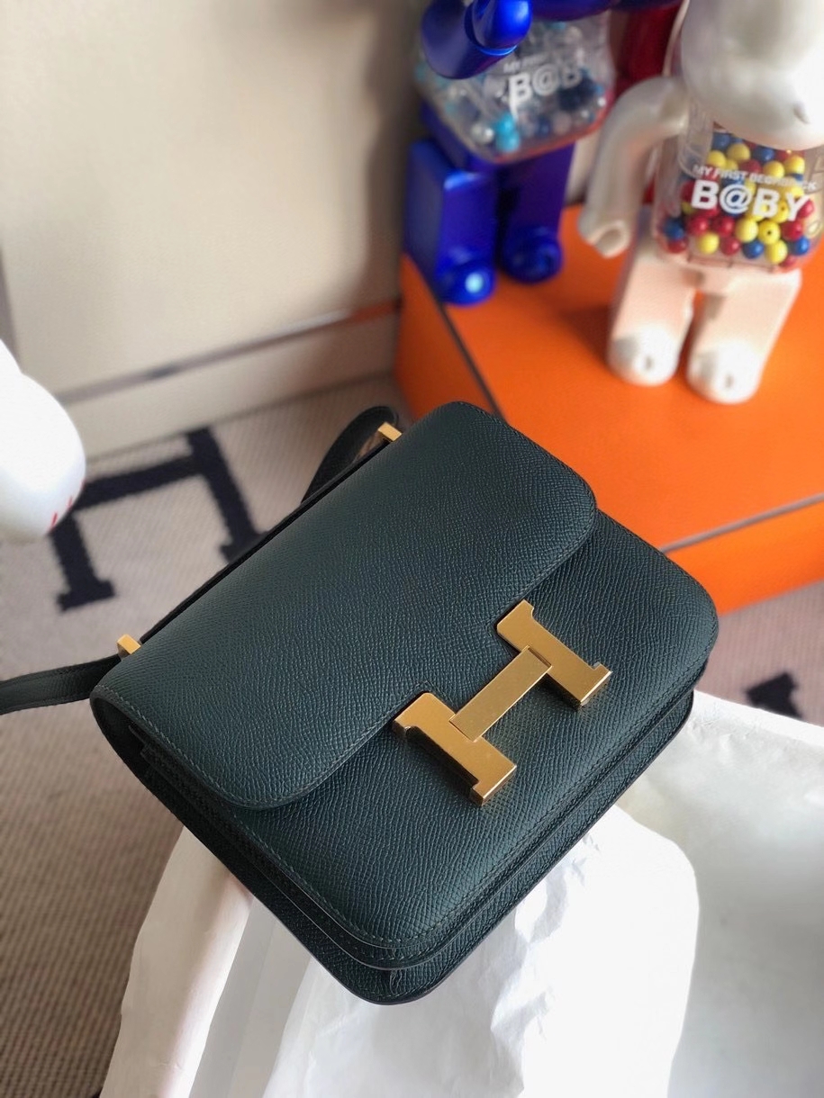 Hermès（爱马仕）Constance 18cm Epsom 原厂掌纹皮 6o 柏树绿 金扣 顶级手缝 定制