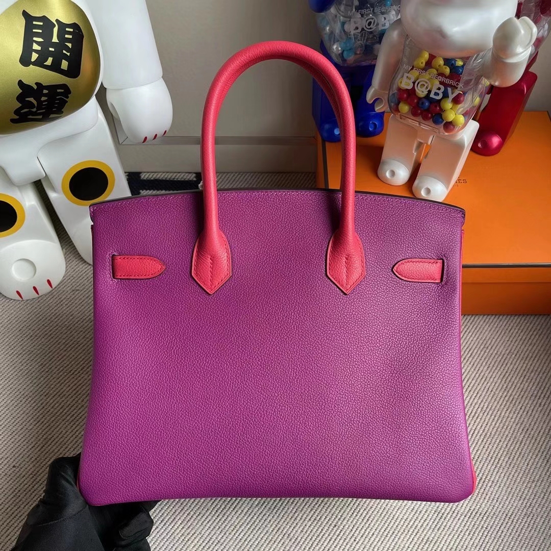 Hermès（爱马仕）Birkin 30cm  海葵紫拼桃红 金扣 马蹄印 顶级手缝