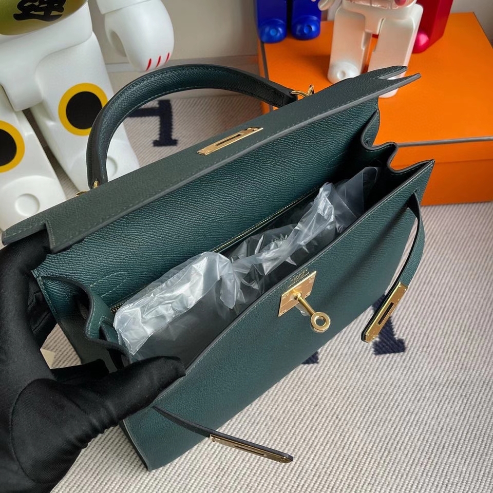 Hermès（爱马仕）Kelly 28cm Epsom 原厂掌纹皮 6O 柏树绿 金扣 顶级手缝