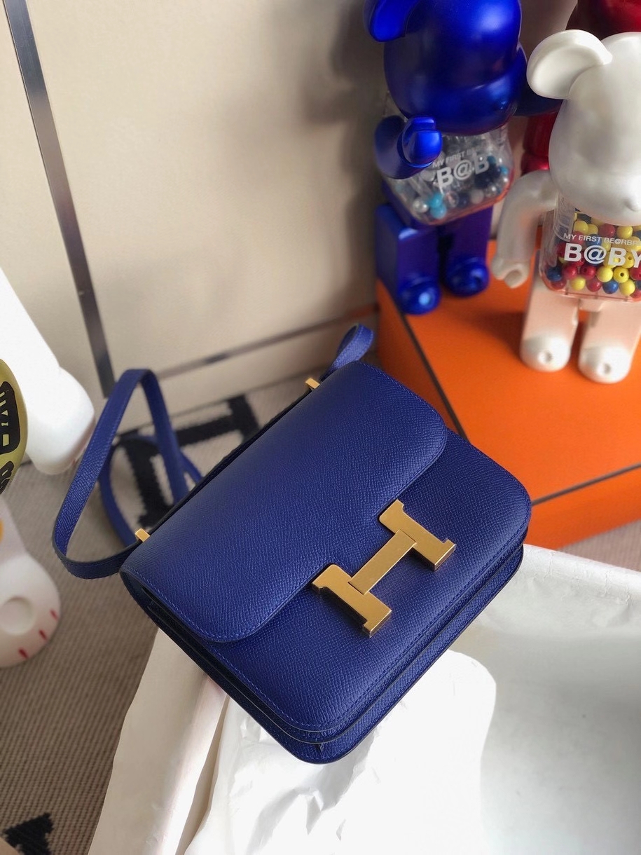 Hermès（爱马仕）Constance 18cm Epsom 原厂掌纹皮  7T 电光蓝 金扣 顶级手缝
