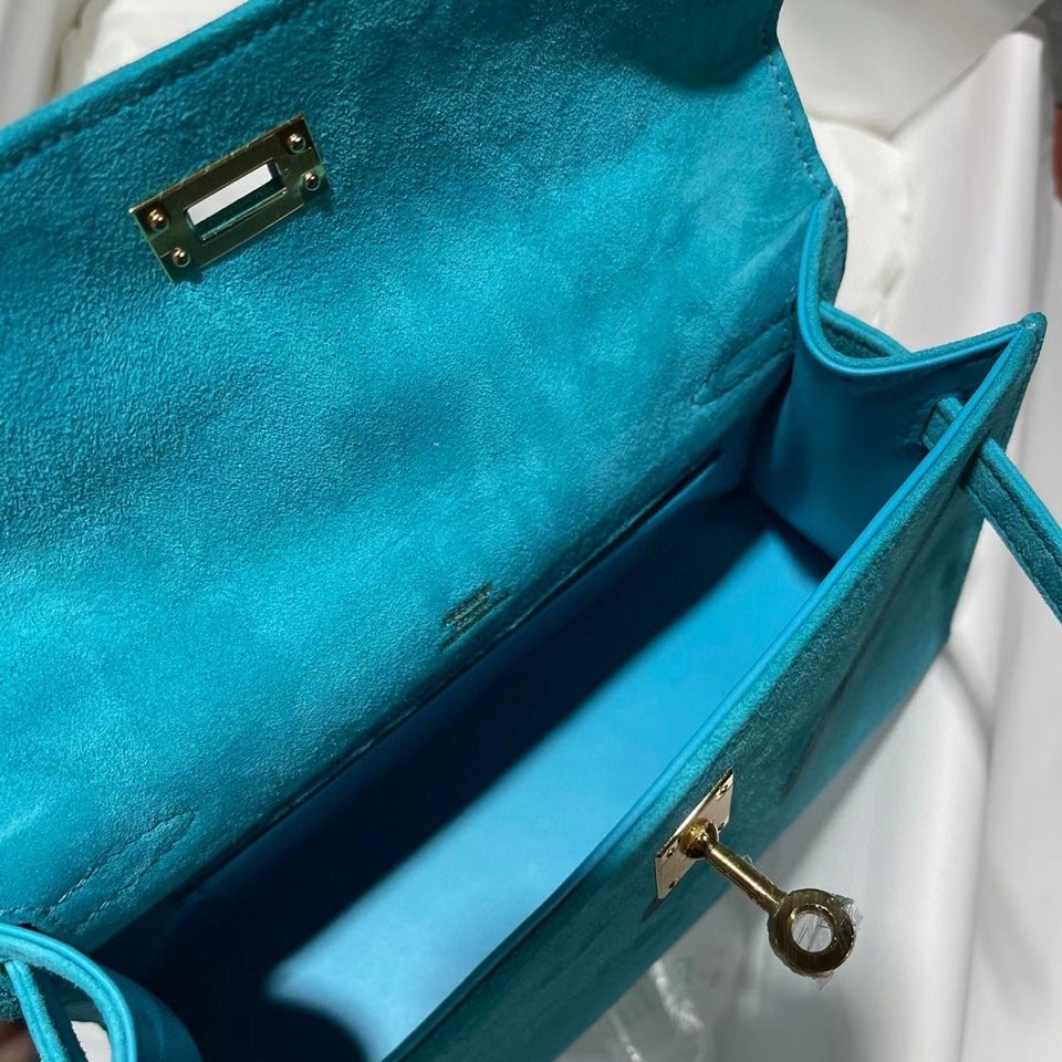 Hermès(爱马仕)mini kelly pochette 22cm 麂皮 孔雀蓝 金扣 顶级手缝 定制-拉尔森鳄鱼皮具定制 - 爱马仕包包官网 Hermès(爱马仕)mini kelly pochette 22cm 麂皮 孔雀蓝 金扣 顶级手缝 定制