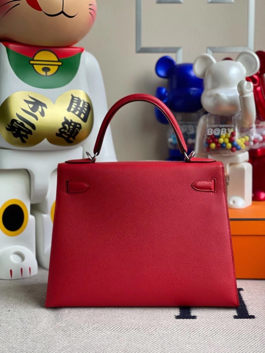 Hermès（爱马仕）Kelly 28cm Epsom 原厂掌纹皮 Q5 国旗红 银扣 顶级手缝