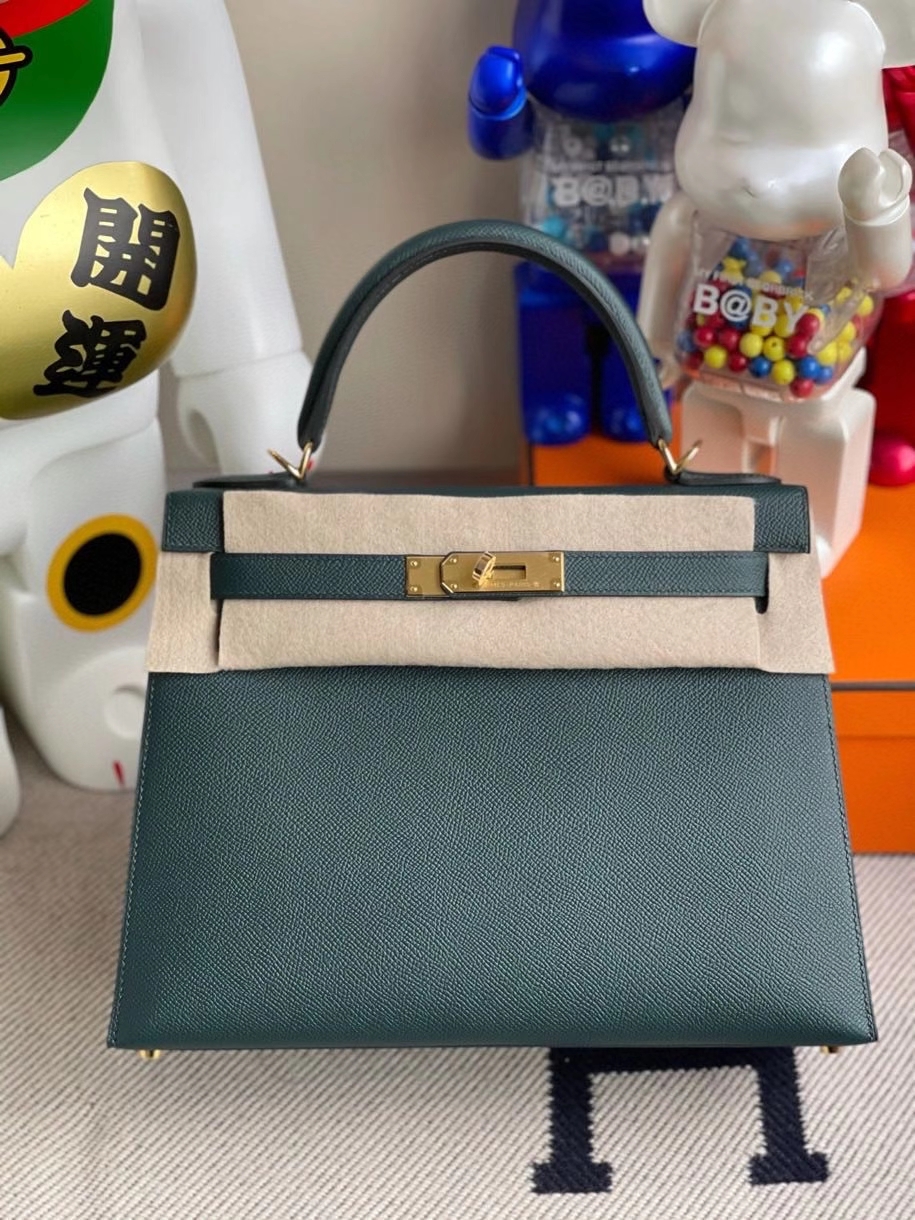Hermès（爱马仕）Kelly 28cm Epsom 原厂掌纹皮 6O 柏树绿 金扣 顶级手缝