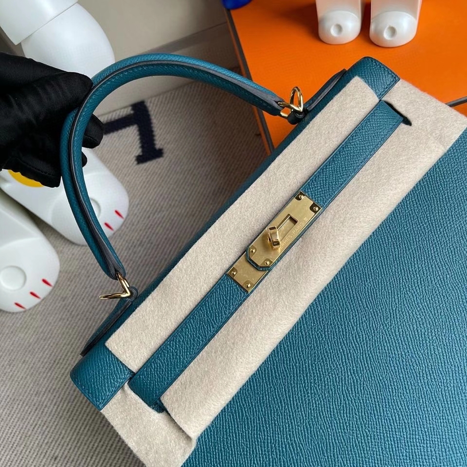 Hermès（爱马仕）Kelly 28cm Epsom 原厂掌纹皮 W0 博斯普鲁斯绿 金扣 顶级手缝
