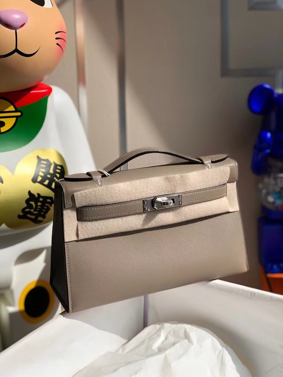 Hermès（爱马仕）Mini kelly swift  M8 沥青灰 gris ashpite 银扣 顶级手缝 手拿包 晚宴包