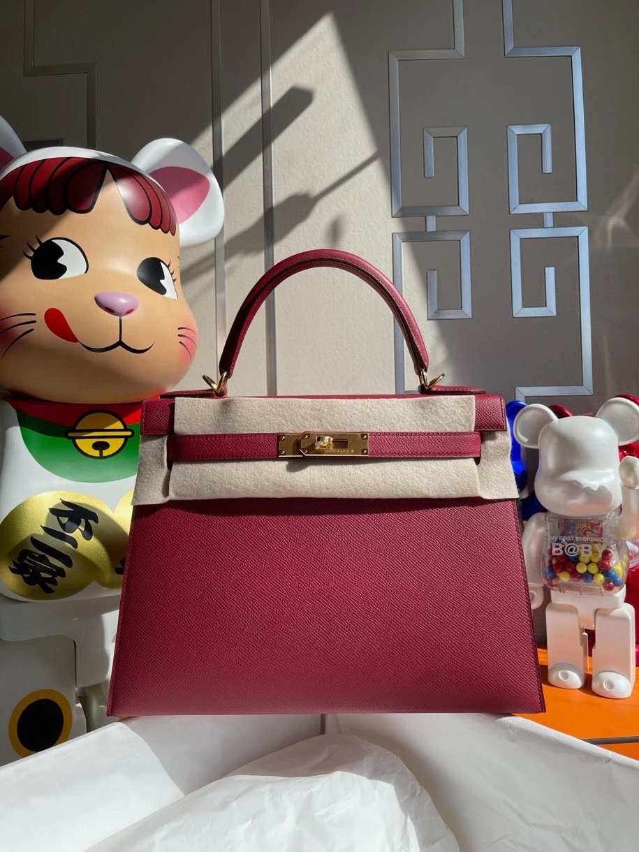 Hermès（爱马仕）Kelly 28cm Epsom 原厂掌纹皮 K1 石榴红 Rouge grenat 金扣 顶级手缝