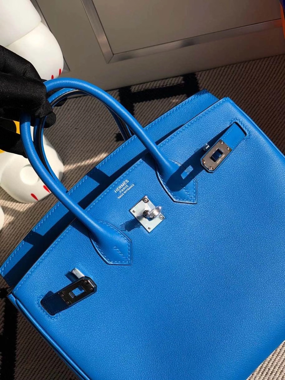 Hermès（爱马仕）Birkin 原厂swift 皮 7T 水妖蓝 银扣 顶级手缝 25cm