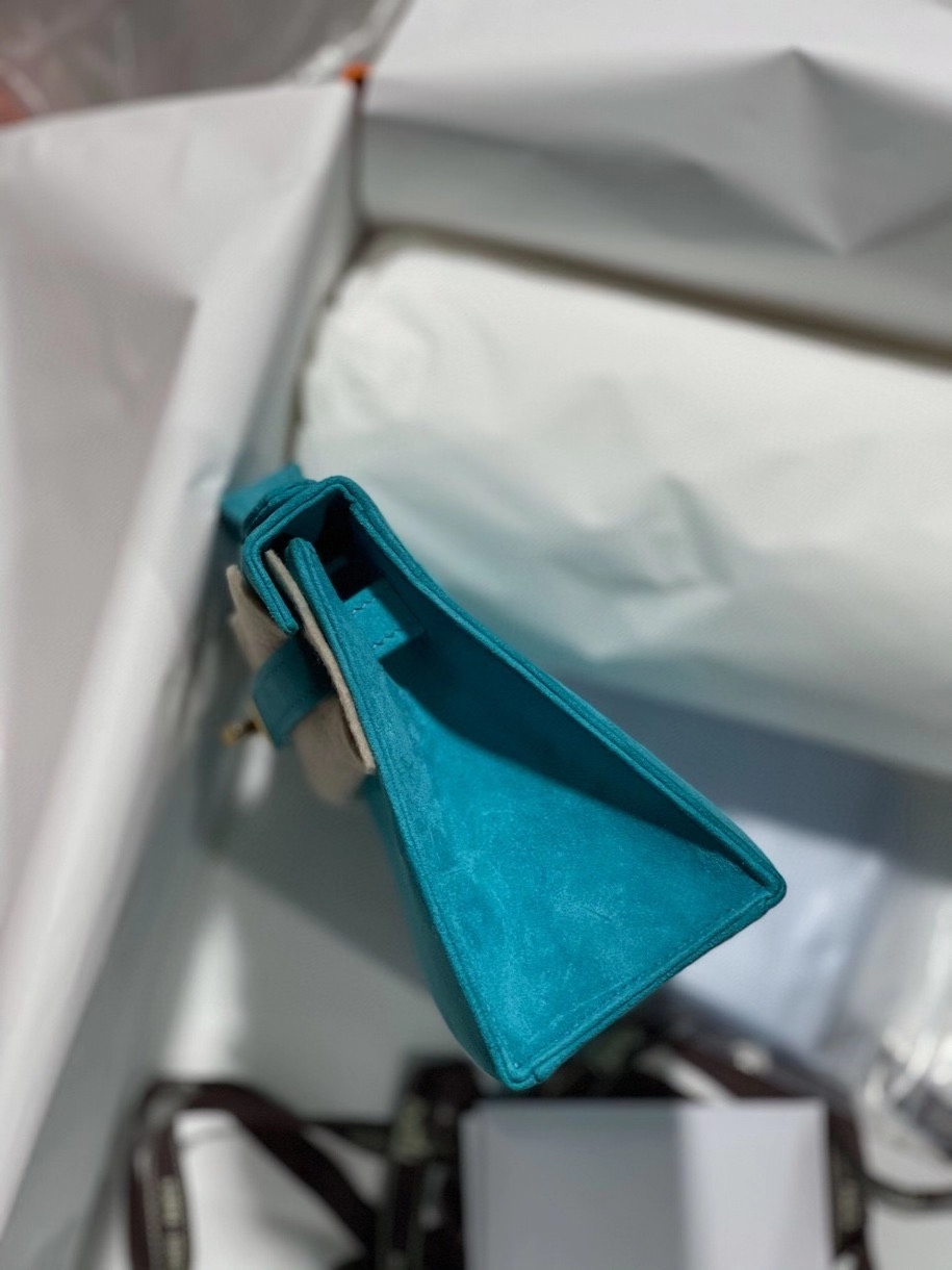 Hermès（爱马仕）mini kelly pochette 22cm 麂皮 孔雀蓝 金扣 顶级手缝 定制