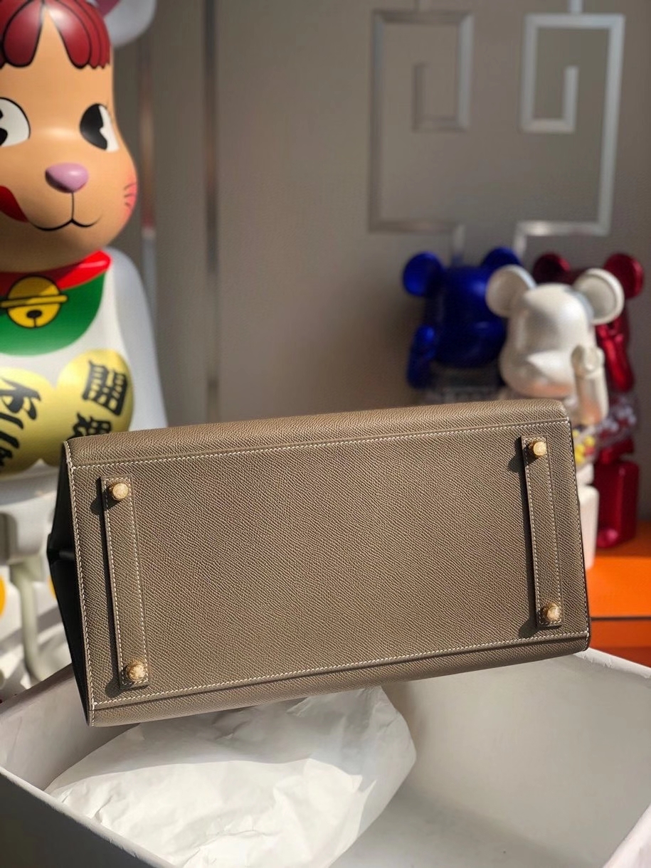 Hermès（爱马仕）Birkin 35cm Epsom 原厂掌纹皮 外缝 ck18 大象灰 Etoupe 金扣 顶级手缝 定制