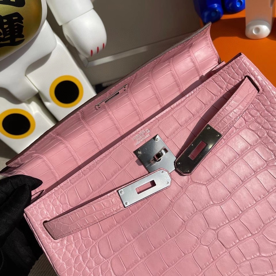 Hermès（爱马仕）Kelly 28cm Alligator matt 雾面鳄鱼 5p 樱花粉 银扣 正品五金 顶级手缝 现货