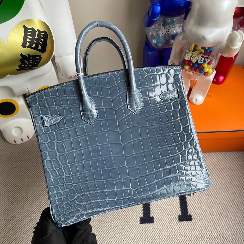 Hermès（爱马仕）Birkin 25cm Crocodile shiny 亮面鳄鱼 N7 风暴蓝 银扣 顶级手缝 定制