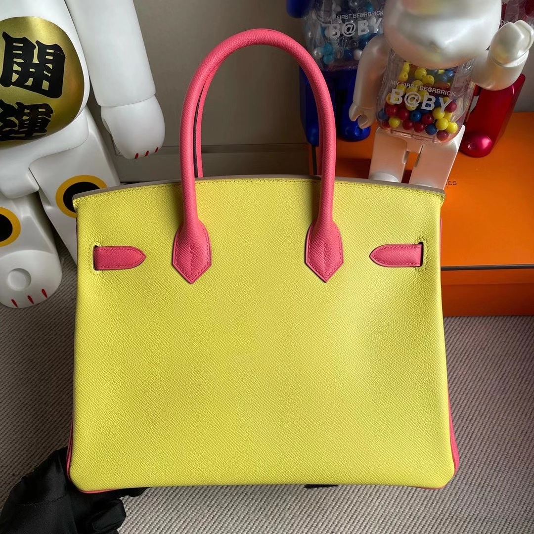 Hermès（爱马仕）Birkin 30cm Epsom 原厂掌纹皮 C9鹅蛋黄拼8W唇膏粉 金扣 马蹄印 顶级手缝
