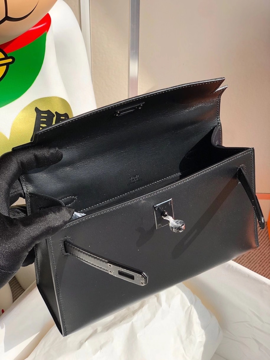 Hermès（爱马仕）Mini kelly pochette 22cm Box calf ck89 黑扣 So black  顶级手缝
