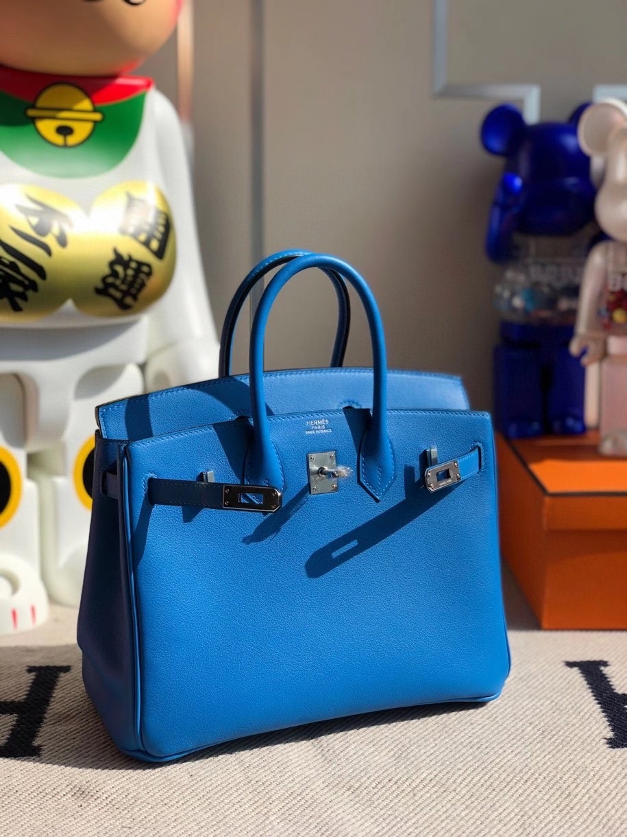 Hermès（爱马仕）Birkin 原厂swift 皮 7T 水妖蓝 银扣 顶级手缝 25cm
