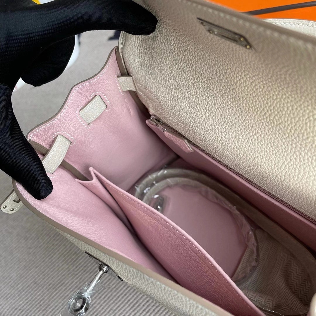 Hermès（爱马仕）Kelly  25cm Togo Ck10奶昔白内拼3Q新粉色 顶级工艺 全手工缝制 银扣