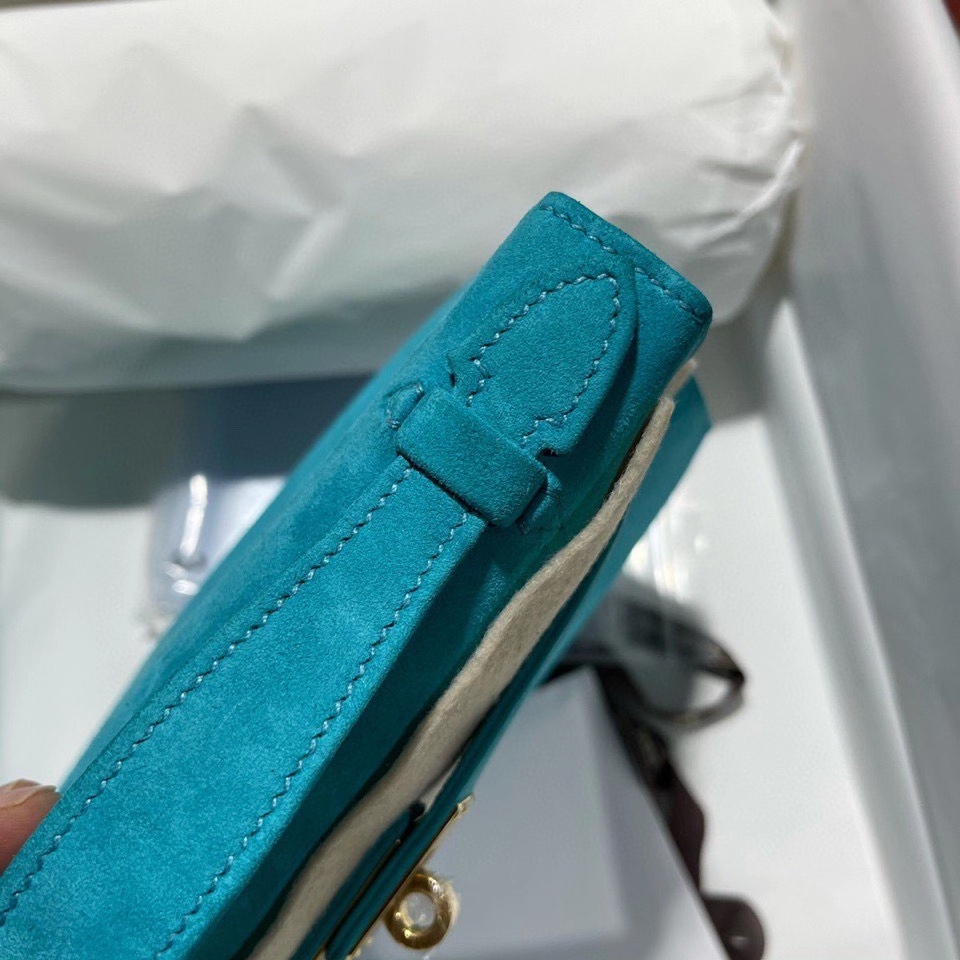 Hermès（爱马仕）mini kelly pochette 22cm 麂皮 孔雀蓝 金扣 顶级手缝 定制
