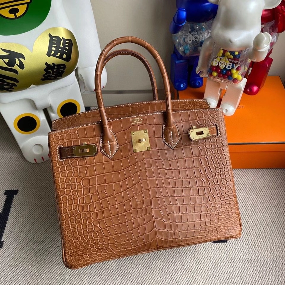 Hermès（爱马仕）Birkin 30cm Porosus matt 雾面鳄鱼 棕色 金扣 顶级手缝 定制