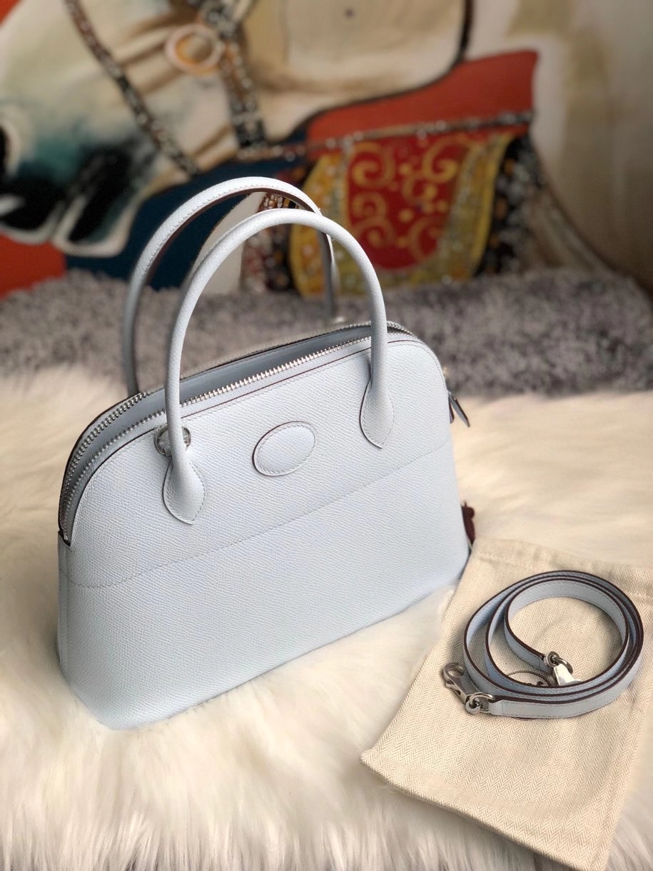 Hermès（爱马仕）Bolide 27cm Epsom 原厂掌纹皮 T0 雾蓝色 银扣 顶级手缝 现货