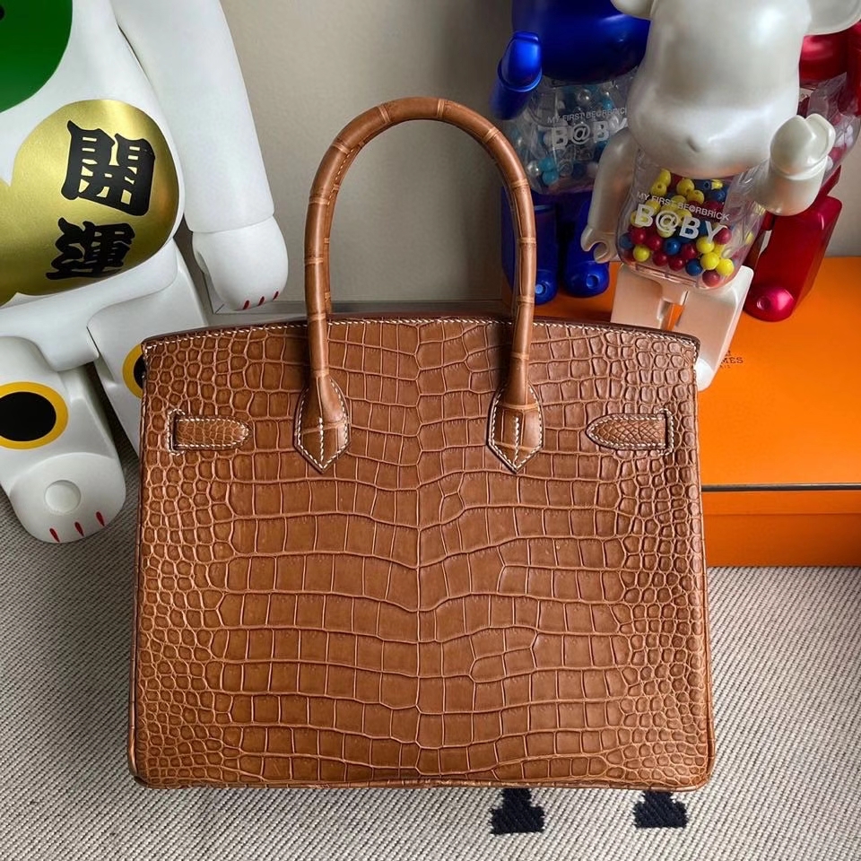 Hermès（爱马仕）Birkin 30cm Porosus matt 雾面鳄鱼 棕色 金扣 顶级手缝 定制