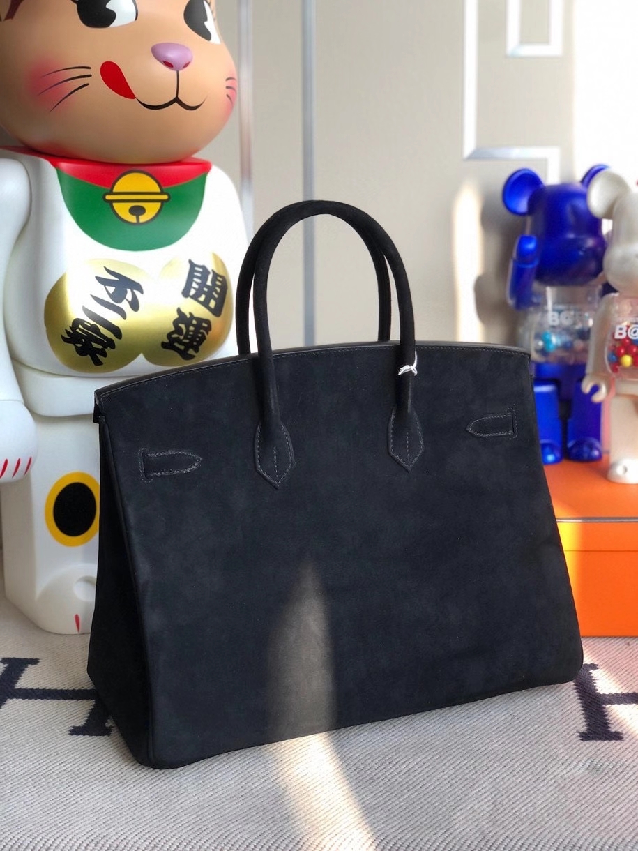 Hermès（爱马仕）Birkin 35cm 麂皮 ck89黑色noir 银扣 顶级手缝