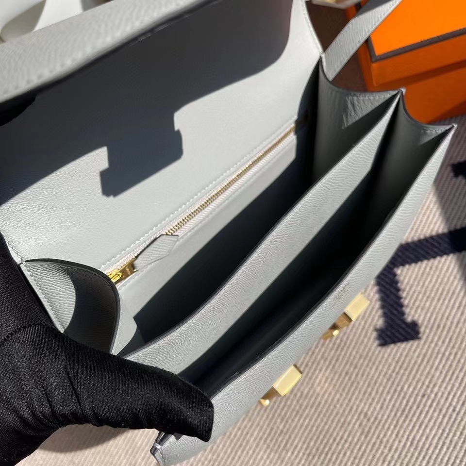 Hermès(爱马仕)Constance 24cm Epsom 原厂掌纹皮 U8 冰川蓝 银扣-拉尔森鳄鱼皮具定制 - 爱马仕包包官网 Hermès(爱马仕)Constance 24cm Epsom 原厂掌纹皮 U8 冰川蓝 银扣