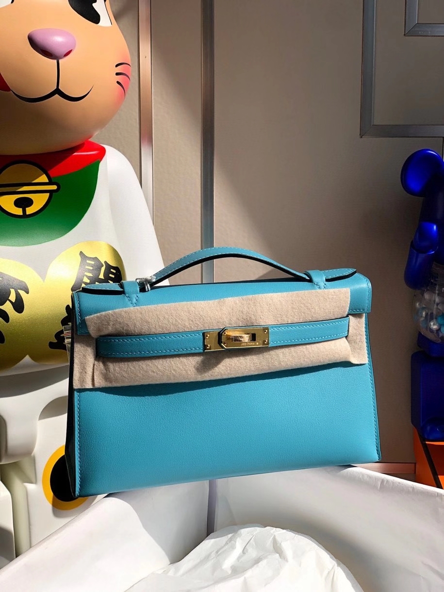 Hermès（爱马仕）Mini kelly swift 北方蓝 金扣 顶级手缝 手拿包 晚宴包