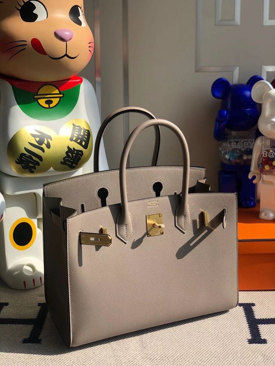 Hermès（爱马仕）Birkin 35cm Epsom 原厂掌纹皮 外缝 ck18 大象灰 Etoupe 金扣 顶级手缝 定制