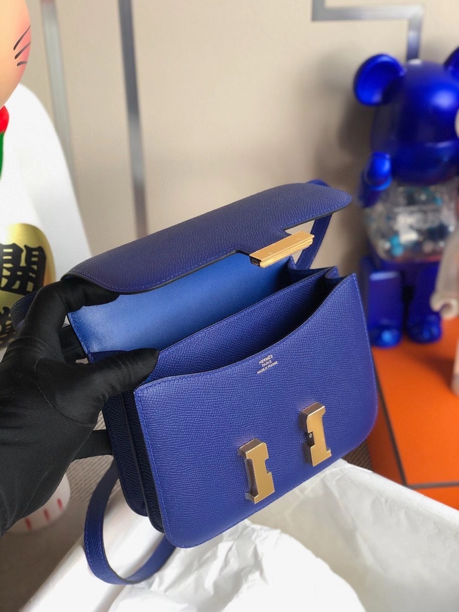 Hermès(爱马仕)Constance 18cm Epsom 原厂掌纹皮 7T 电光蓝 金扣 顶级手缝-拉尔森鳄鱼皮具定制 - 爱马仕包包官网 Hermès(爱马仕)Constance 18cm Epsom 原厂掌纹皮 7T 电光蓝 金扣 顶级手缝