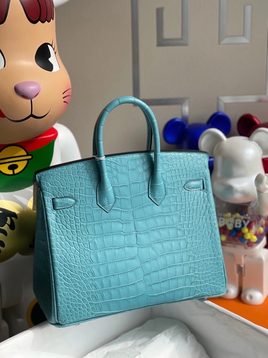 Hermès（爱马仕）Birkin 25cm Alligator matt 雾面鳄鱼 3Z 圣西尔蓝 银扣 顶级手缝
