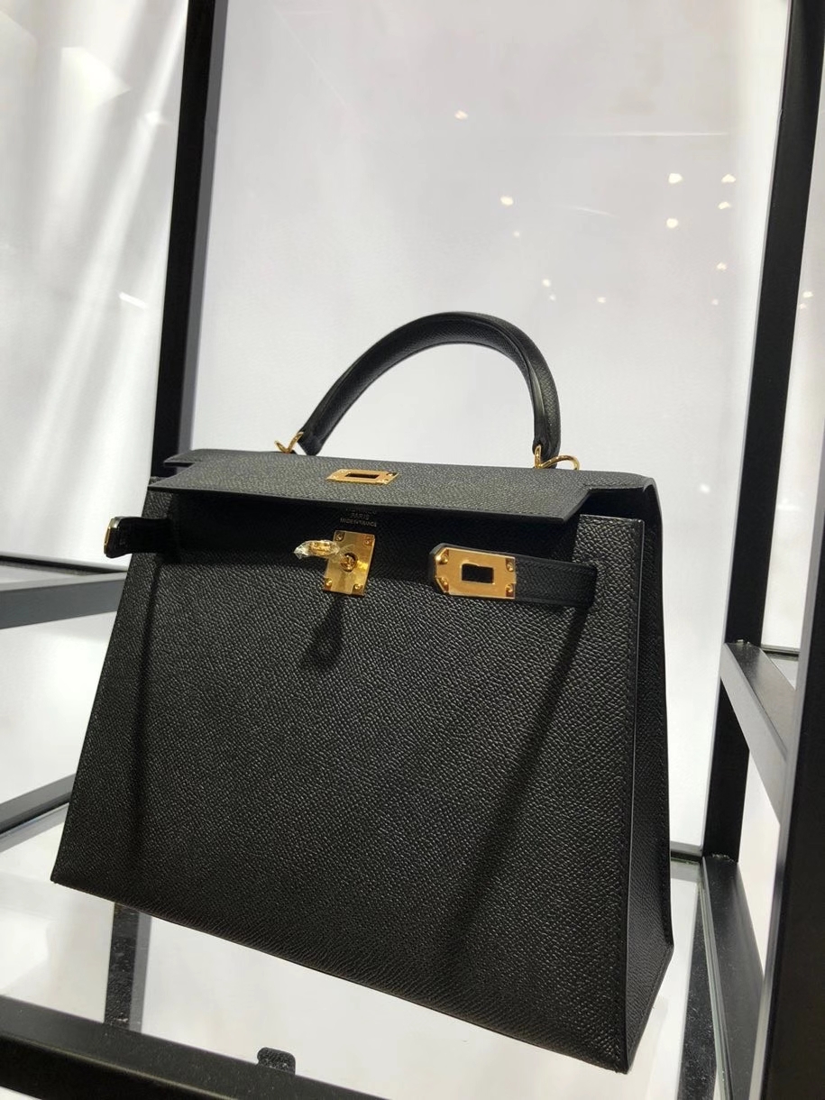 Hermès（爱马仕）Kelly 25cm Epsom 原厂掌纹皮 ck89 黑色 Noir 金扣 顶级手缝 到货