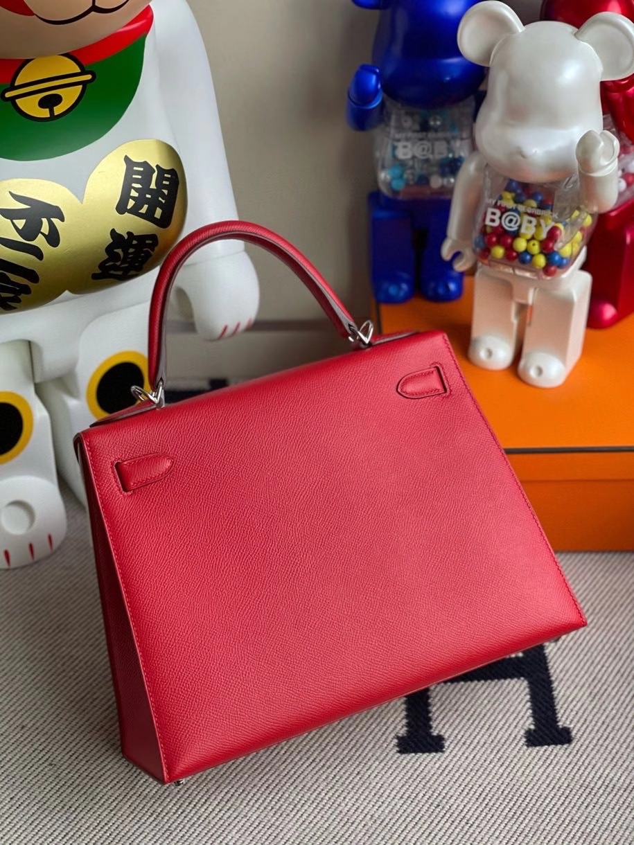 Hermès（爱马仕）Kelly 28cm Epsom 原厂掌纹皮 Q5 国旗红 银扣 顶级手缝
