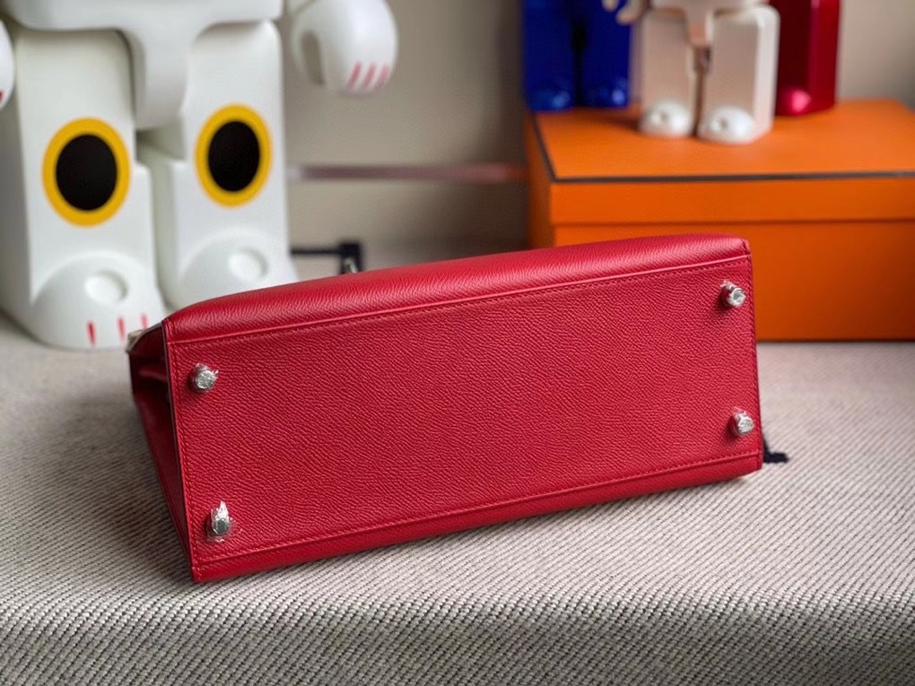 Hermès（爱马仕）Kelly 28cm Epsom 原厂掌纹皮 Q5 国旗红 银扣 顶级手缝