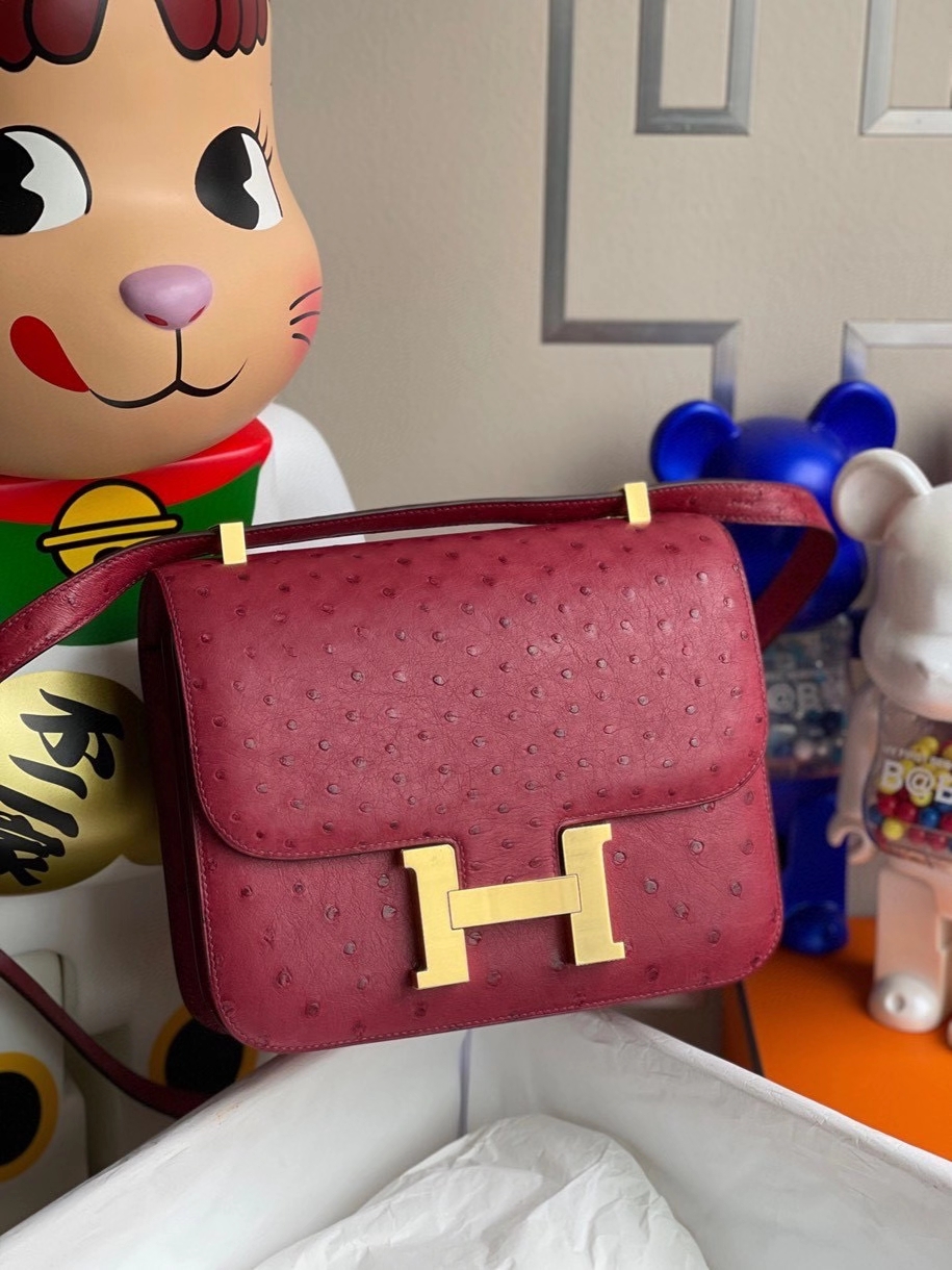 Hermès（爱马仕）Constance 24cm Ostrich kk鸵鸟 宝石红 金扣 顶级手缝 定制