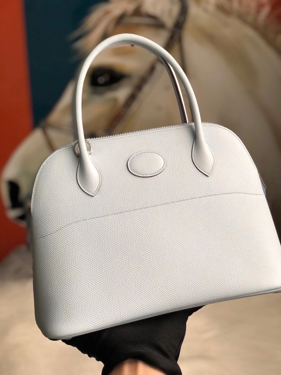 Hermès（爱马仕）Bolide 27cm Epsom 原厂掌纹皮 T0 雾蓝色 银扣 顶级手缝 现货