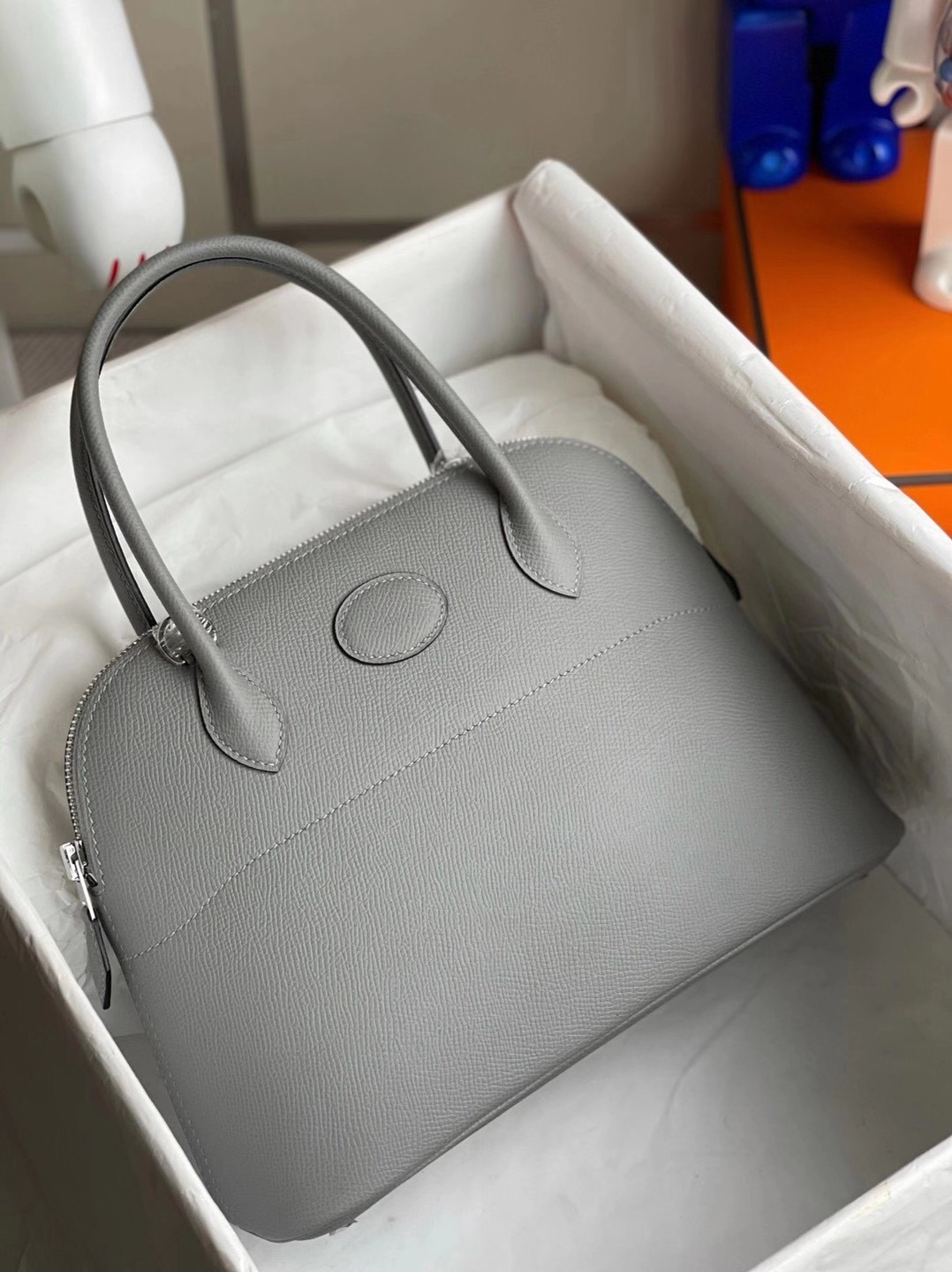 Hermès（爱马仕）Bolide 27cm Epsom 4Z海鸥灰 顶级工艺 全手工缝制 银扣