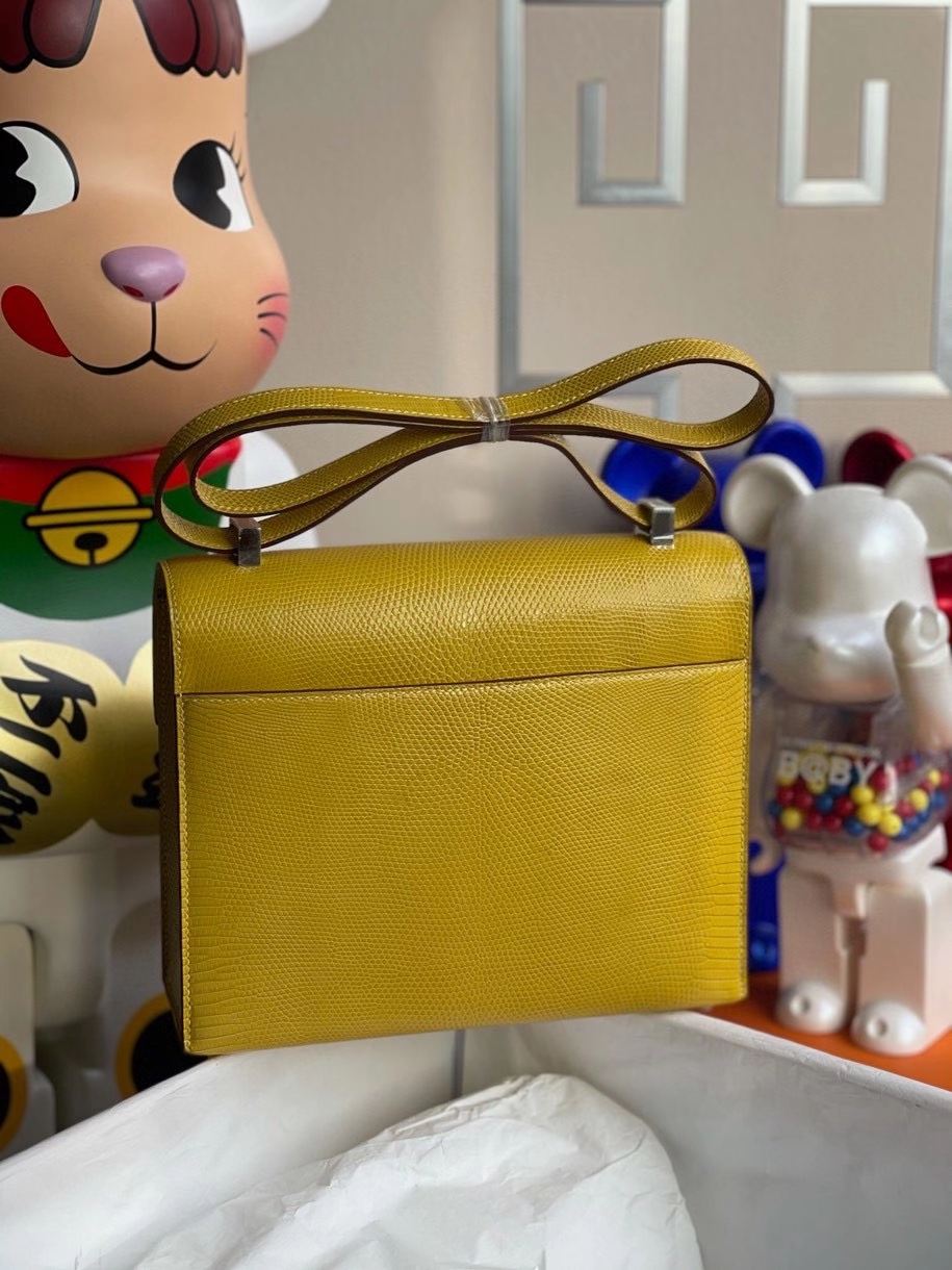 Hermès（爱马仕）Verrou 21cm  Lizard 进口亮面蜥蜴 9R柠檬黄 Lime 银扣 顶级手缝 定制