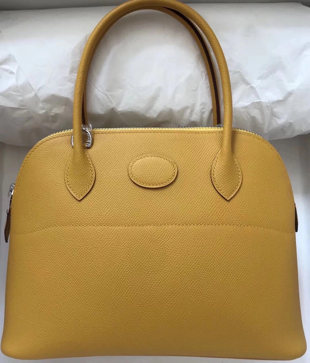 Hermès（爱马仕）Bolide 27cm Epsom 原厂掌纹皮 9Ｄ琥珀黄 Amber 银扣 顶级手缝 现货