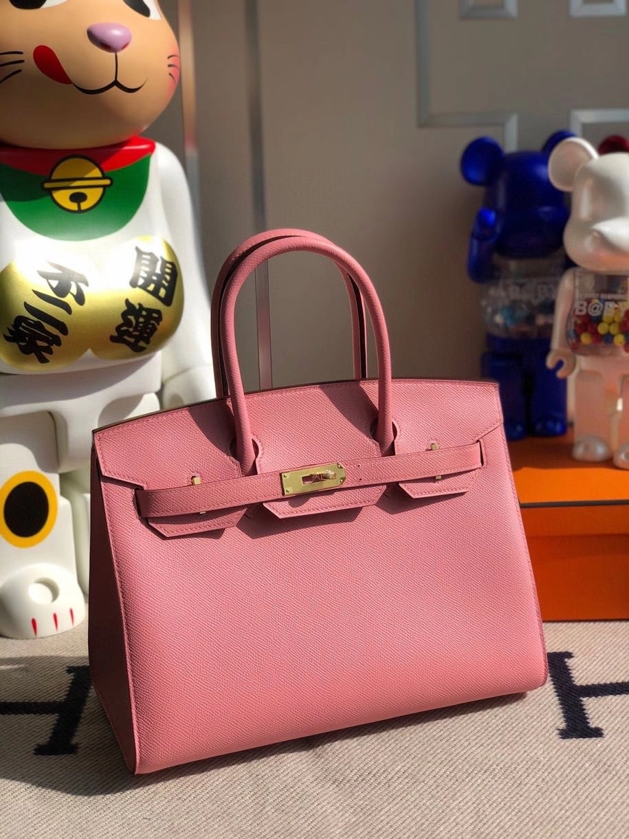 Hermès（爱马仕）Birkin 30cm Epsom 原厂掌纹皮 外缝 1Ｑ奶昔粉 rose confetti 金扣 顶级手缝 定制