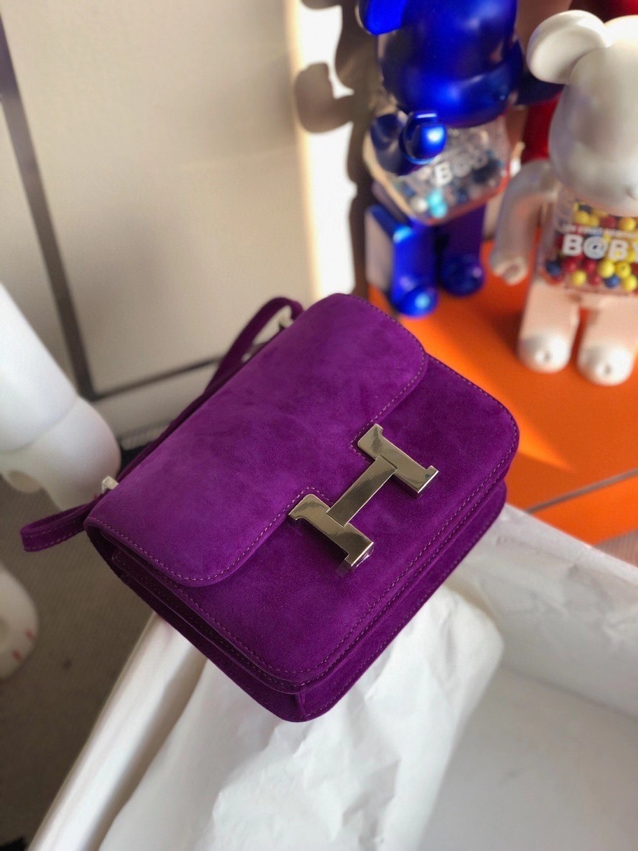 Hermès（爱马仕）Constance 18cm 麂皮 5L 极度紫 银扣