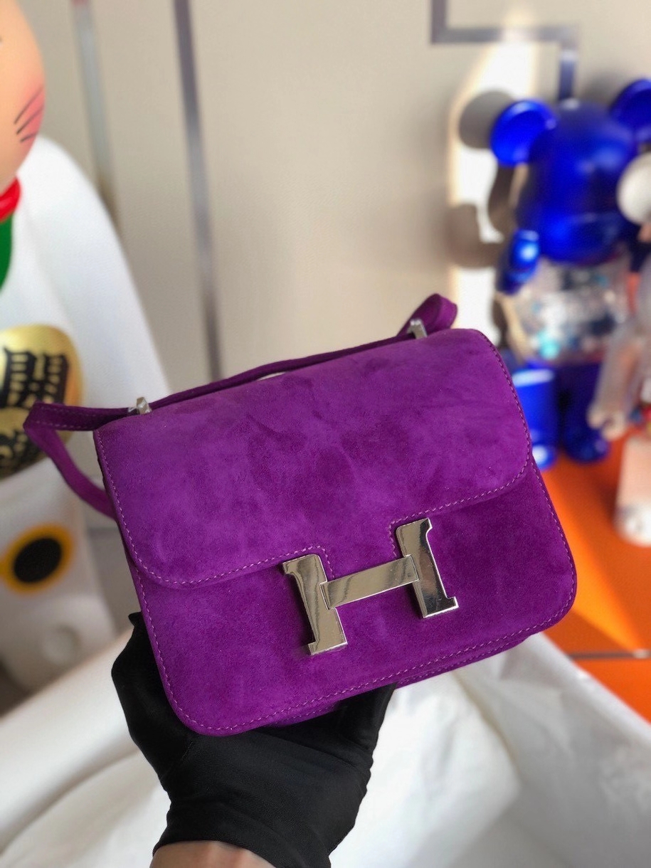 Hermès（爱马仕）Constance 18cm 麂皮 5L 极度紫 银扣