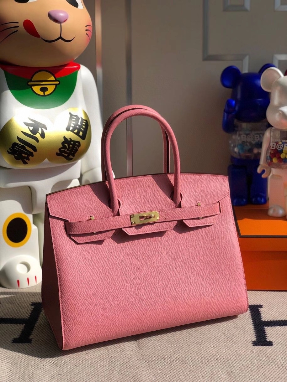Hermès（爱马仕）Birkin 30cm Epsom 原厂掌纹皮 外缝 1Ｑ奶昔粉 rose confetti 金扣 顶级手缝 定制
