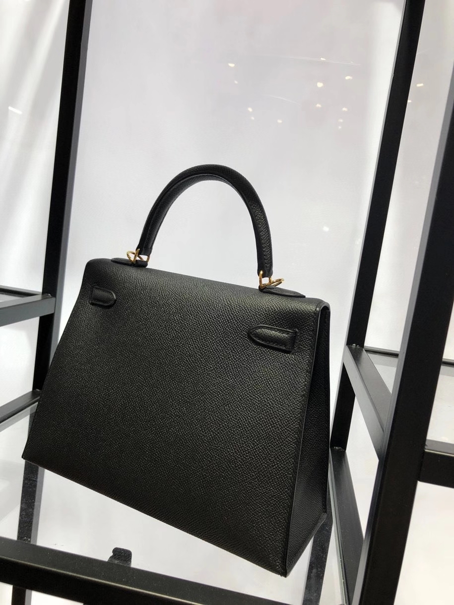 Hermès（爱马仕）Kelly 25cm Epsom 原厂掌纹皮 ck89 黑色 Noir 金扣 顶级手缝 到货