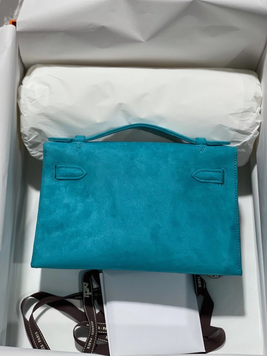 Hermès（爱马仕）mini kelly pochette 22cm 麂皮 孔雀蓝 金扣 顶级手缝 定制