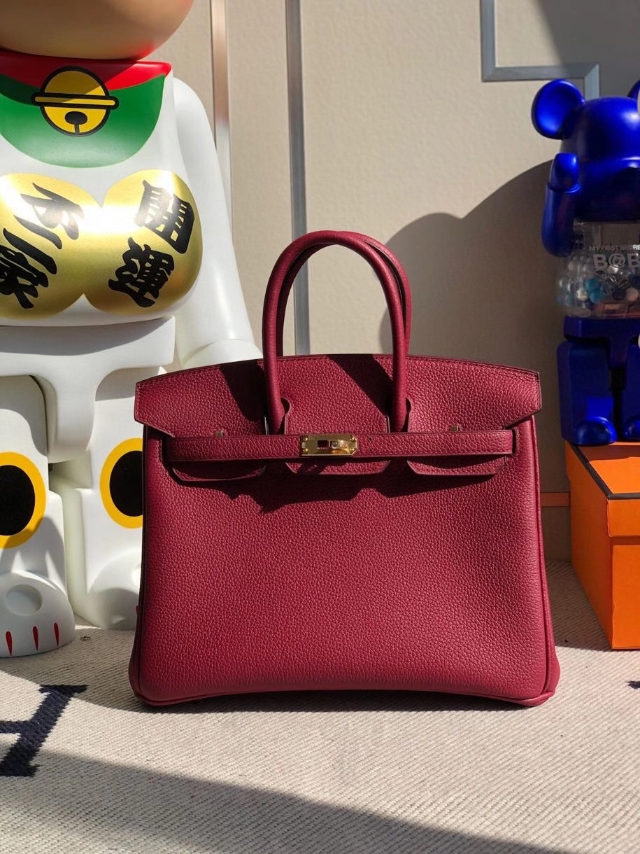 Hermès（爱马仕）Birkin 25cm 原厂小牛皮 togo K1 石榴红 rouge grenat 金扣 顶级手缝 现货