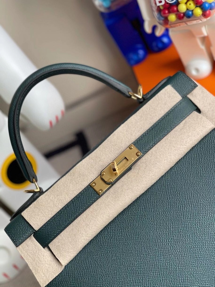Hermès（爱马仕）Kelly 28cm Epsom 原厂掌纹皮 6O 柏树绿 金扣 顶级手缝