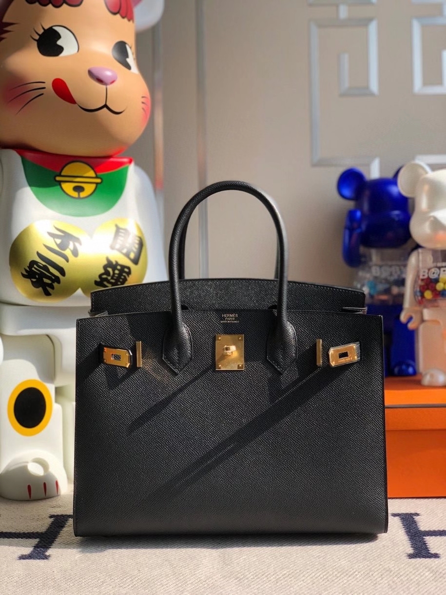 Hermès（爱马仕）Birkin 30cm Epsom 原厂掌纹皮 外缝  ck89 黑色 Noir 金扣 顶级手缝 定制