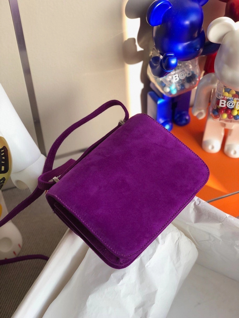 Hermès（爱马仕）Constance 18cm 麂皮 5L 极度紫 银扣