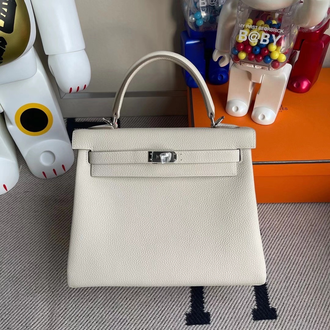 Hermès（爱马仕）Kelly  25cm Togo Ck10奶昔白内拼3Q新粉色 顶级工艺 全手工缝制 银扣