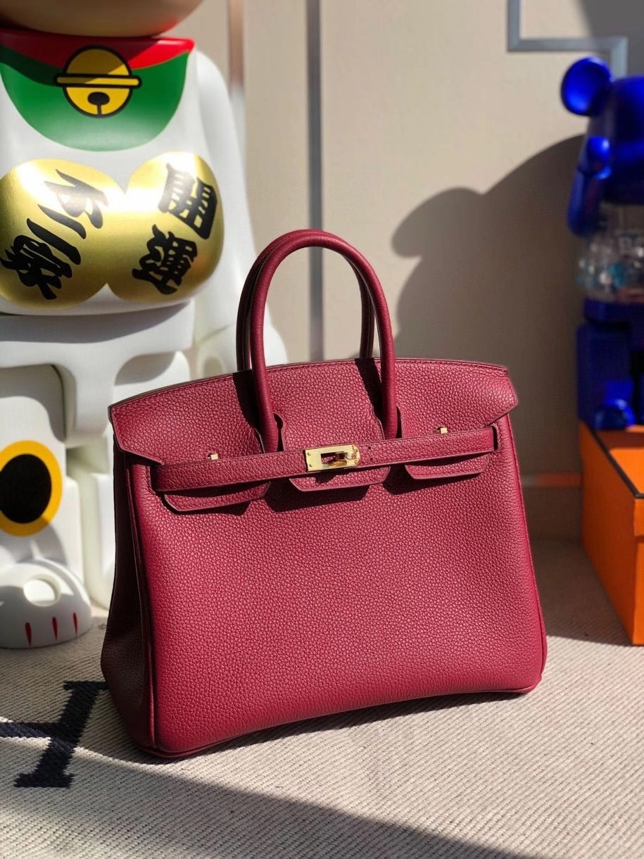 Hermès（爱马仕）Birkin 25cm 原厂小牛皮 togo K1 石榴红 rouge grenat 金扣 顶级手缝 现货